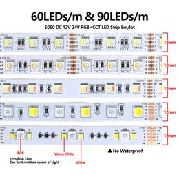 Strips Strip 12V 24V 60leds/m 12mm PCB 4in1 5in1 RGB CCT 5 Colours In 1 Chip CW WW RGBW RGBWW Flexible Tape LightLED StripsLED LED