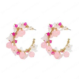 Bohemian Handmade Beaded C-Shaped Earrings for Women High Quality Acrylic Geometric Hoop Earrings Fashion Jewelry Party