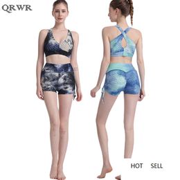gym clothes wholesale Canada - Yoga Set Fitness Sportwear Gym Clothes Sports Bra Hight Waist Shorts Running Workout