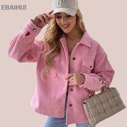 EBAIHUI Ladies Single Breasted Kaki Jackets Pink Long-sleeved Lapel Cardigan Coat Loose Spring Coats with Pockets Fall Coat