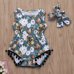 Baby Girls Clothes Sets Spring Autumn Fashion Girl Outfits 2pcs Floral Print Sleeveless Round Neck Ball Lace Ha -Yi Scarf Kids Clothing