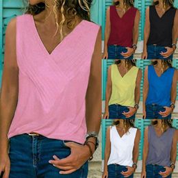 New Fashion Solid Women SleevelBlouse Soft Comfortable Tank Top Summer Causal V Neck T-Shirt Beach Cool Eye-Catching Vest X0507