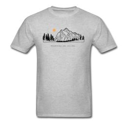 Tops Shirts Mountains are Calling Autumn Unique Short Sleeve Pure Cotton Round Neck Mens T-shirts Unique Tee Shirt 210409