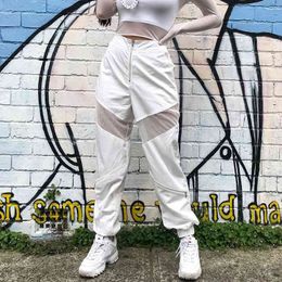 Streetwear Mesh Patched Y2k Sweatpants Tracksuit Women's Pants Joggers High Waist Fashion Harajuku Trousers For Female Capris 210415