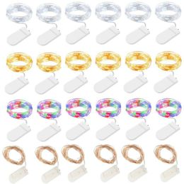 battery operated led xmas lights Canada - Strings 24 Pcs Lot Mini Copper Led Fairy Lights 2M 20 Leds CR2032 Button Battery Operated String Light Xmas Wedding Party Decoration