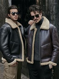 Men's Leather & Faux Winter Original Ecology Thickened B3 Sheep Fur Integrated Genuine Coat Short Air Uniform Locomotive