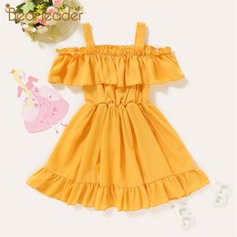 Girls Party Dresses Fashion Kids Ruffles Dress Summer Princess Costumes Chidlren Casual Outfits Cute Suit 1-5Y 210429