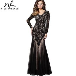 Nice-forever Elegant Vintage Black Floral Lace Gown Celebrity Party Bodycon Maxi Long Mermaid Women Dress BTYA020 210419