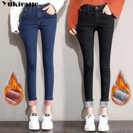 winter warm fleece thick woman's jeans with high waist jeans woman mom women's jeans for women jean femme Plus size black 210519