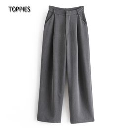 Toppies Gray Suit Pants Women High Waist Straight Pants Female Casual Loose Trousers Streetwear 210412