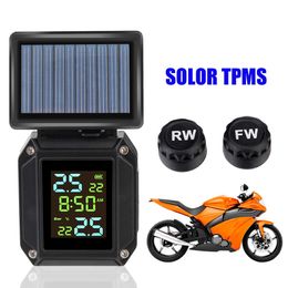 LCD Display Tire Pressure Monitoring System 2 External Sensors Motorcycle TPMS Tyre Temperature Alarm Solor USB Charge