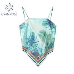 Summer Fashion Sexy Wrapped Chest Printed Inverted Triangle Sleeveless Women Tops Beach Style Slim Female Strap Vests 210515