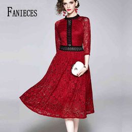 FANIECES Autumn Winter High Quality Fashion Runway Maxi Dresses Women Long Sleeve A-Line Lace Party Dress ropa mujer 210520