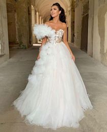 2022 Plus Größe Arabisch Aso Ebi Stilvolle A-linie Strand Hochzeit Kleid Schatz Tüll Elegante Sexy Brautkleider Kleider ZJ102