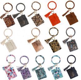Wallet Leopard Print PU Leather favors Bracelet Keychain Wallets Credit Card Tassels Bangle Key Ring Holder Wristlet Handbag Lady Accessories SN3273