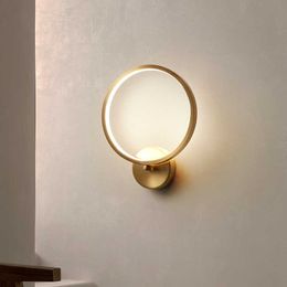 FSS Modern Round Gold Wall Lamp LED Lights For Bedroom Living Room TV Background Aisle Home Lighting Fixtures 210724