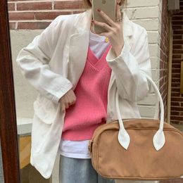 Solid White Gentle Streetwear OL Jackets Female Outwear Blazers All Match Women Chic Korean Vintage Coats 210421
