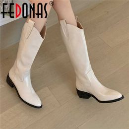 Winter Warm Boots For Women Genuine Leather Thick Heels Shoes Woman Classic Design Wedding Basic Knee High 210528