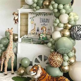 95pcs Avocado Green Balloon Garland Arch Kit Balloon Metallic Gold Globos Jungle Theme Baby Shower Kids Birthday Party Decor 210719