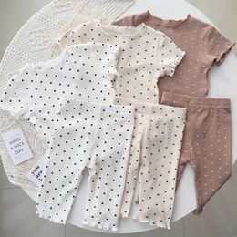 8044 Children Clothing Set Baby Girl Suit Summer Girls Pyjamas Dot Print Two Piece Home 1-7T Kids Wear 211025