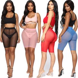 Women High Waist Pure Color Bikini Cover Ups 4 Colors Mesh Short Beach Pants Bathing Suit Trousers 2021 Swimwear Women's