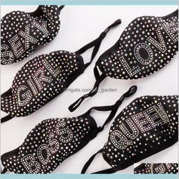 Festive Party Supplies Home Garden Letter Dustproof Bling Diamond Protective Mask Cotton Mouth Masks Washable Reusable Women Colourful