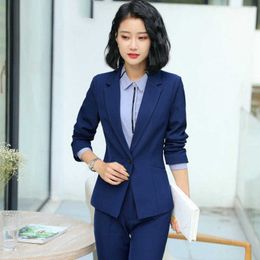High-quality Professional Women's Office Trouser Suit Two-piece Autumn and Winter Long Sleeve Ladies Small Casual Trousers 210527