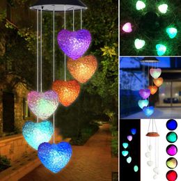 Decorative Objects & Figurines Solar Powered Wind Chime Light Outdoor LED Color Changing Spiral Pendant Lantern Garden Fairy Windbell Night