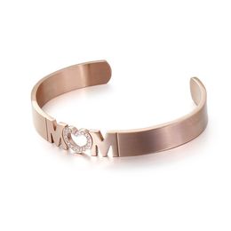 Fashion Women Cable Wire Steel Color Rose Gold Mom Hearts Clasp Open Cuff Mesh Bracelets Bangles Jewelry Mother's Day Q0717