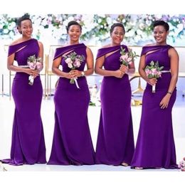 Purple Long Bridesmaid Dresses 2022 African Black Girls Women Satin Mermaid Wedding Party Dress Prom Formal Wear Maid Of Honour Robes Plus Size Vestidos Custom AL9048