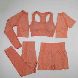Women Vital Seamless Yoga Set Workout Sport Wear Gym Clothing Short/Long Sleeve Crop Top High Waist Running Leggings Sports 210802