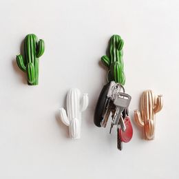 Hooks & Rails Creative Resin Cactus Shape Wall Hook Key Hanger Self-adhesive Three-dimensional Home Decoration Accessories