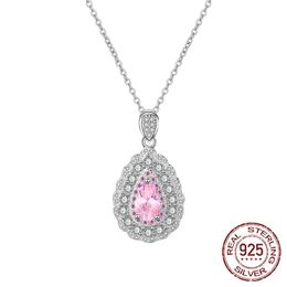 Luxury Female Water Drop Pendant Necklace Inlay 5*8mm Zirconia Diamond Bride Wedding Silver 925 Necklaces For Women Gift XDZ051