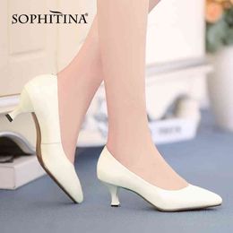 SOPHITINA Women's Work Shoes Leather Soft Solid Colour Pointed Toe Shoes Low Heel TPR Non-slip Commuting Office Lady Pumps AO540 210513