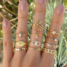 2022 Vintage Fashion Ring Set For Women Girls Gold Metal Punk Geometric Hollow Leaves Women Finger Rings Party Jewellery anillos