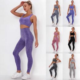 2021 Yoga Set Women's Pure Color Hip-lifting Sports FitnRunning High-waist vest Yoga Suit ropa deportiva mujer X0629