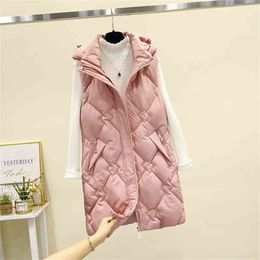 Women Plus Size Vest Autumn Winter Sleeveless Cotton Padded Jacket Female Hooded Long Waistcoat Parkas Ladies Outerwear 210525