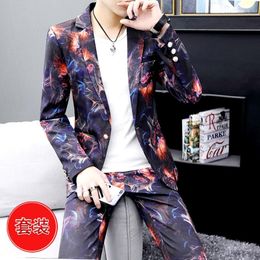 Men's Individualized And Flower Suit Youth Autumn Handsome Slim-Fit Printed Two Pieces Suits & Blazers