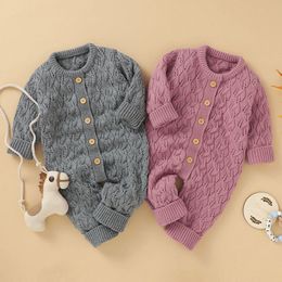 Autumn Winter Baby Boys Girls Pure Colour Rompers Clothes Children Boy Girl Kids Knitting Long Sleeve 210429