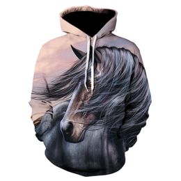 Men's Hoodies & Sweatshirts 2021 Sweatshirt Men Women 3D Print Brown Horse Animal Pattern Pullover Unisex Casual Creative Oversized