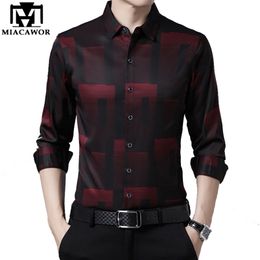 Original Men Shirts Silk Cotton Spring Autumn Long Sleeve Shirt Casual Plaid Slim Fit Camisa Masculina C688 210721