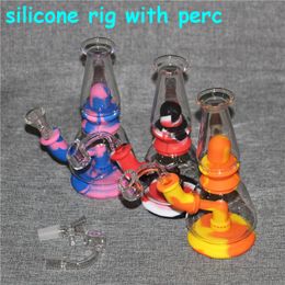 Silicone water bongs with perc smoking hookah pipes concentrate oil dab rig dry herb wax dabbing bong