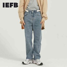 IEFB Men's Spring Vintage Denim Ankle-length Pants Korean Streetwear Fashion Loose Straight Raw Edge Jeans Male 9Y5085 210524