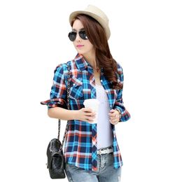 Brand New Fashion Women Blouses Long Sleeve Turn-down Collar Plaid Shirts Women Cotton Plus Size Casual Shirt Style Blusas 210410