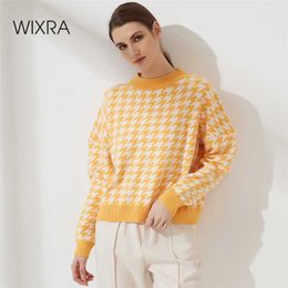 Wixra Koreanischen Stil Pullover Frauen Pullover Casual Geometrische Lange Ärmel Stricken Weibliche Dame Jumper Herbst Winter 211007