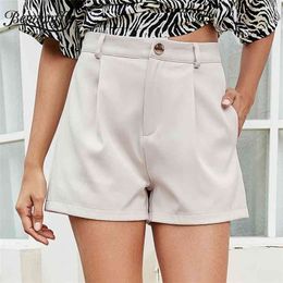 One Button Solid Women Shorts Casual Pocket Basic Straight Summer Office Female High Waist 210510