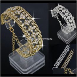 Bangle Drop Delivery 2021 Fashion Crystal Shine Bracelets For Women European Style Authentic Square Flower Jewellery Gift Rf7Dl