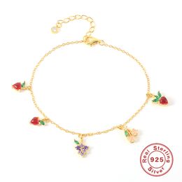 CANNER Delicate Zirconia Fruit Bracelet with Grape Pendants 100% Real 925 Sterling Silver 2021 Summer Trend Women Fine Jewellery