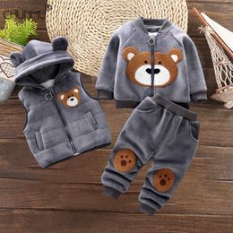 Baby Boys And Girls Clothing Set Tricken Fleece Children Hooded Outerwear Tops Pants 3PCS Outfits Kids Toddler Warm Costume Suit X0902