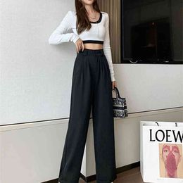 The Fashion High Waist Solid Women's Suit Wide Leg Pants Office Lady Loose Straight Vintage 210507